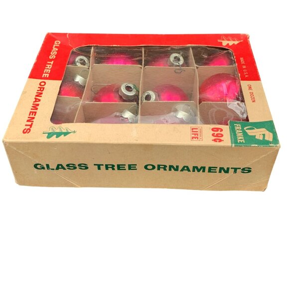 VTG Franke Glass Tree Ornaments 1.75" Red Christmas Decoration Made In USA Box o - Picture 7 of 7